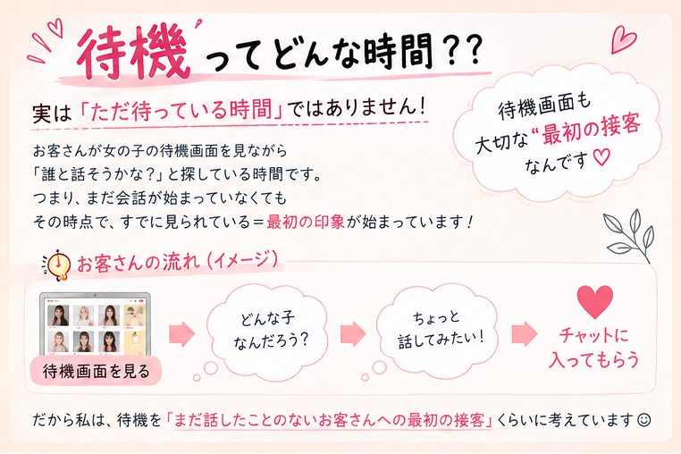 待機中は最初の接客でもあることを伝えるイメージ